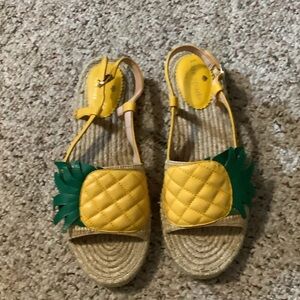 Kate Spade Yellow and Green Tropical Pineapple Sandals, 6.5B
